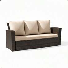 67.7" All-Weather Wicker 3-Seat Patio Sofa With Thick Biege Cushions & Black Frame-XY308118 - Multicolor - View 3