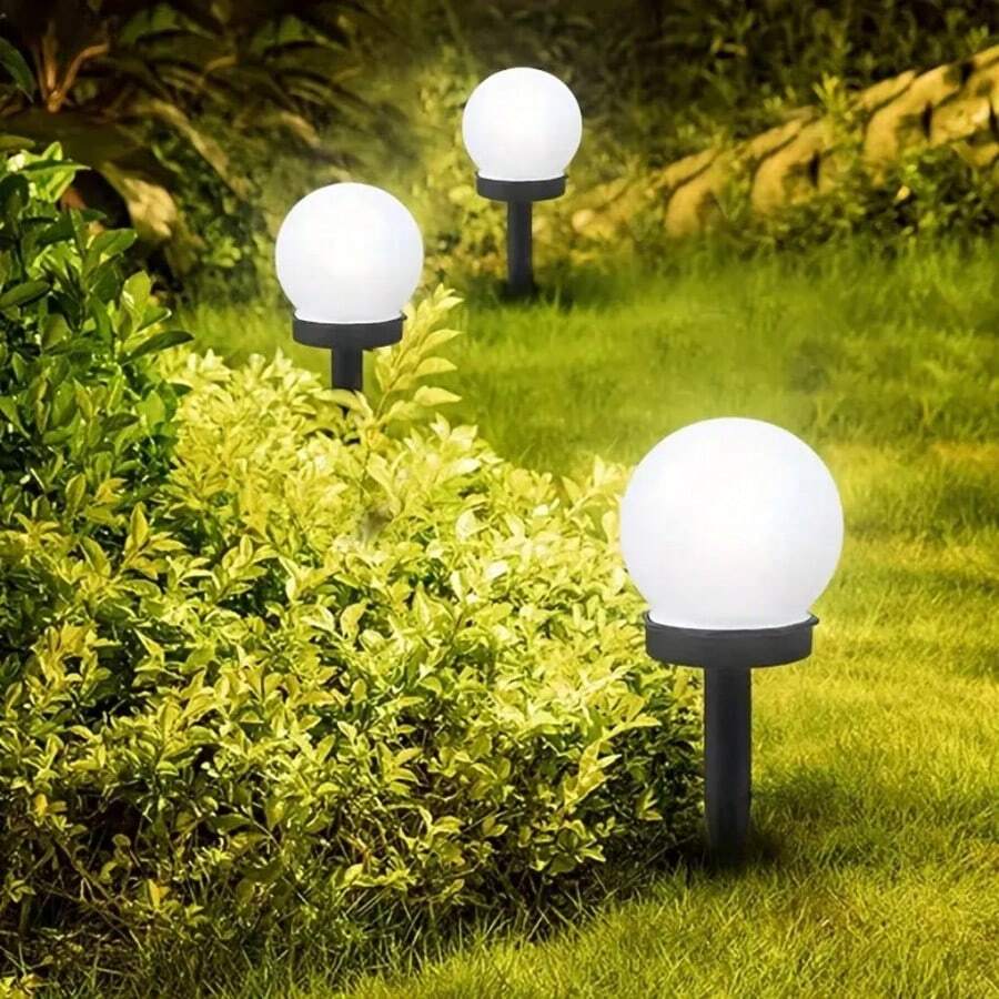 太陽能 LED 球形庭園路燈，自動光控戶外地燈，防水磨砂白球形庭園景觀燈，適用於草坪、小徑、露台、院子、車道、後院裝飾，太陽能地燈