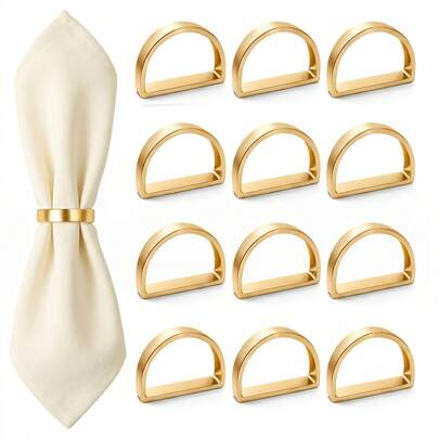 VINCAN 6 piezas Anillos universales para servilletas de mesa, reutilizables y duraderos con forma de arco, material de metal, estilo elegante y de lujo, hebilla de servilleta con contorno en forma de D, adecuados para uso diario en el hogar, banquetes, diversas fiestas, decoración de mesa para el Día de San Valentín, regalos para fiestas festivas