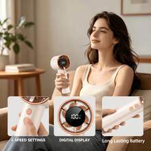 Champagne Summer Portable Handheld Mini Fan, Adjustable Personal Air Cooler With Digital Display, USB Rechargeable Pocket Fan, Perfect For Home, Office & Outdoor Use (Charge With Included Original Cable) - Champagne - View 4