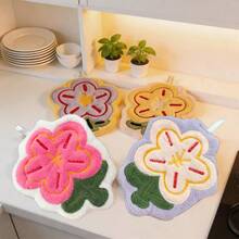 1pc Coral Fleece Rose Design Kitchen Hand Towel, Hanging Absorbent Thickened Handkerchief, Floral Pattern Hand Towel - Multicolor - View 3