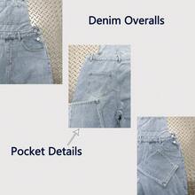 Comfortable Loose Light Blue Cat Whisker Striped Denim Bib Pants & Jumpsuit For Women Casual Spring - Light Wash - View 9