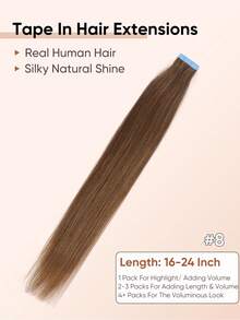 Jessie's Wig 20片/包 50g 膠片式接髮 真人髮絲 絲滑直髮 自然黑 膠片接髮 自然外觀 高品質 8# - S8 - 查看 2