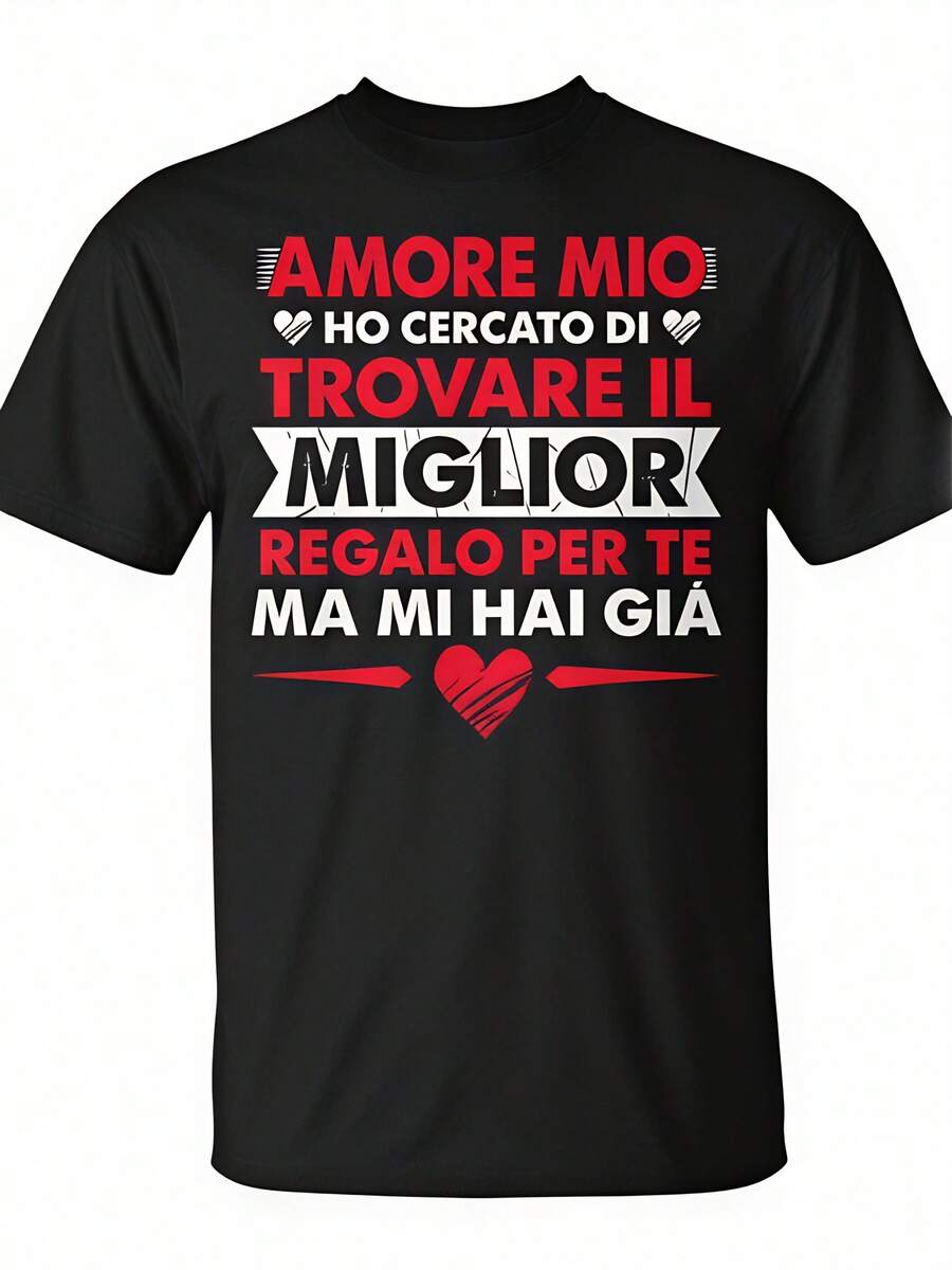 Couple T-Shirts for Valentine'S Day - with Romantic Love Phrases in Italian, Paired Model with The Theme "I Love You", Hundreds of Models Available, Exclusive for Couples Plus Size - Schwarz - Übersicht 1