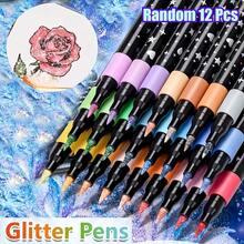 12pcs Random Color Glitter Gel Pens, Vibrant Watercolor Markers, Professional Art Markers, Suitable For Painting, DIY Crafts, Greeting Cards And Sketching - One Size Fits All - View 1