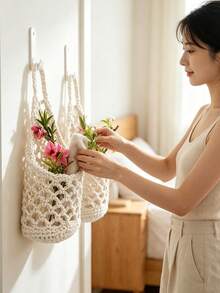 Handmade Woven Hanging Basket, Bohemian Style Wall Hanging Storage Net, Handmade Bohemian Home Decor, Decorative Wall Hanging Storage Bag, Suitable For Storing Small Items - Multicolor - View 5