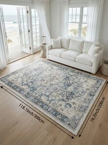 1pc Blue Distressed Floral Living Room Rug, Suitable For Kitchen, Dining Room, Bedroom, Room Holiday Decor, Indoor/Outdoor, Office, Lobby, Anti-Slip Doormat, Bathroom Rug, Hallway, Study, Gaming Area - Navy Blue - View 7