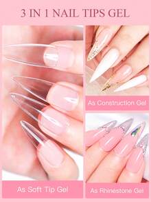 Mtssii 10ml 3 IN 1 Nail Tips Gel Multi-Function UV/LED Soak Off Nail Gel For Soft Nail Tips, Strong Adhesive Rhinestone Gel & Base Gel All-In-One Nail Art Varnish, Long Lasting Easy To Remove Nail Extension Gel For DIY Manicure Salon - 8ml - View 6