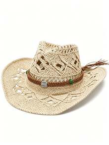 1pc Women's Outdoor Beach Western Style Sun Hat, Straw Hat, Jazz Hat, Bohemian Style Panama Hat, British Gentleman Hat, Suitable For Seaside Vacation And Travel (If The Hat Has Creases, Please Use An Iron To Iron It, And It Will Be Restored) - A - View 30