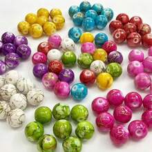 200pcs/50pcs Acrylic Beads, 0.39In Colorful Gold Thread Faux Porcelain Round Beads, Durable And Fade-Resistant, Perfect For DIY Earrings And Other Jewelry Crafts Accessories - Mixed-color Gold Wire Beads - View 2