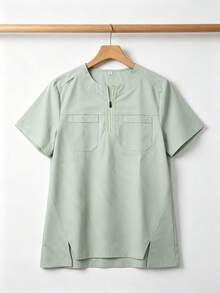 Women's Summer Round Neck T-Shirt, Fashionable Commuter Work Uniform, Comfortable Casual Top - Mint Green - View 8