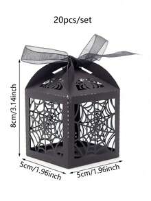 10/20pcs Halloween Black Hollow Spider Web Pattern Gift Boxes Equipped With Decorative Ribbons, Premium Laser Cut Paper Packaging Cases, Ideal For Spooky Themed Party Supplies, Mini Ornaments, Tiny Decorations & Small Sundries Storage - Multicolor - View 10