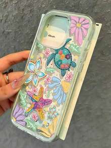1pc Contrast Color 2-In-1 Turtle & Starfish Pattern Phone Case Compatible With Apple 17/17Pro/17promax/16/16Pro/16promax/15/15Pro/15promax/14/14Pro/14promax/13/13Pro/13promax/12/11 Protective Cover - Multicolor - View 2