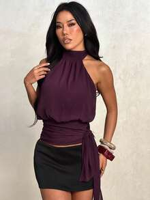Summer Sexy Backless Fitted Camisole, Women's Casual, Street, Daily, Office, Commute, Vacation, Beach - Purple - View 3