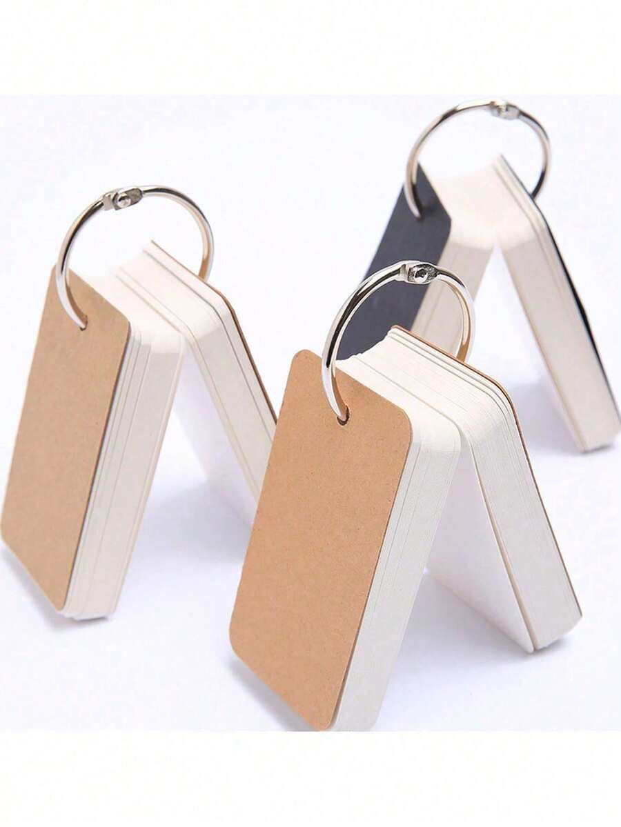 4pcs/Set White Hard Cardstock Message Cards, High-Punch Hole Study Cards With Iron Ring Index Cards, Stainless Steel Binding Blank Bookmark Cards, 100pcs Blank Card Paper, Suitable For Note-Taking, Office Work, Memory Learning, Office Supplies, Study Memo Cards, Multiple Colors Available - one-size - View 1