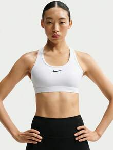 Nike Swoosh 女款中強度支撐快乾內墊運動內衣，網球運動員風格，DX6822-010 - 白色 - 查看 1