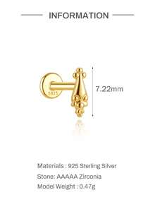 1 pièce Boucle d'oreille à tige en argent sterling 925 plaqué or, mini style vintage à pointe de balle, avec dos à vis sécurisé, bijou simple pour piercing de cartilage, pour oreilles sensibles, cadeau - Doré - Voir 7