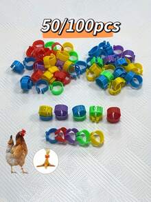 50/100 قطعة حلقات قدم الدواجن القابلة لإعادة الاستخدام لسهولة تمييز الحيوانات الأليفة - مثالية للدجاج والإوز والبط والحمام - متعدد الألوان - مشاهدة 1