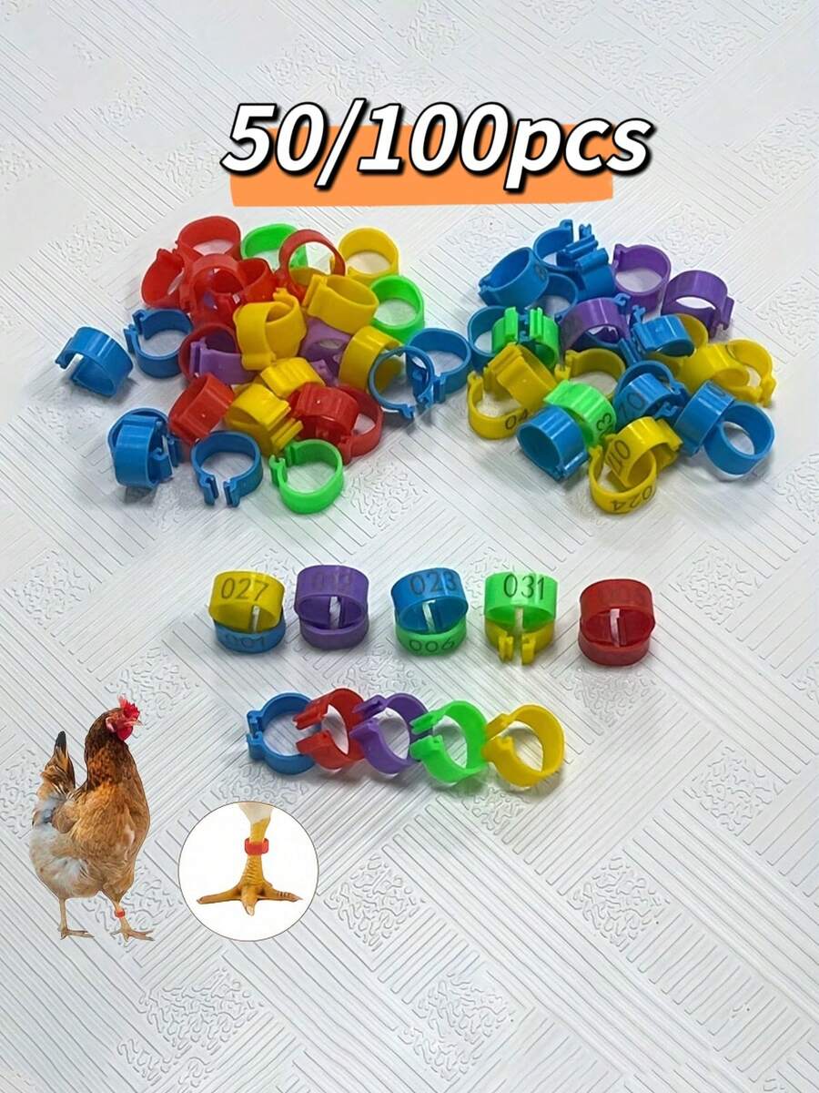50/100 قطعة حلقات قدم الدواجن القابلة لإعادة الاستخدام لسهولة تمييز الحيوانات الأليفة - مثالية للدجاج والإوز والبط والحمام - متعدد الألوان - مشاهدة 1