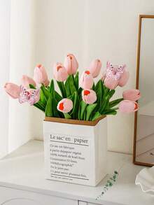 1/5/10/12pcs Exquisite Realistic Pink Artificial Tulip Bouquet - Suitable For Bedroom, Living Room, Wedding, Party, Valentine's Day, Father's Day, Graduation Ceremony, Mother's Day Gift, Easter Decoration And Gift For Girlfriend - Light Pink - View 8