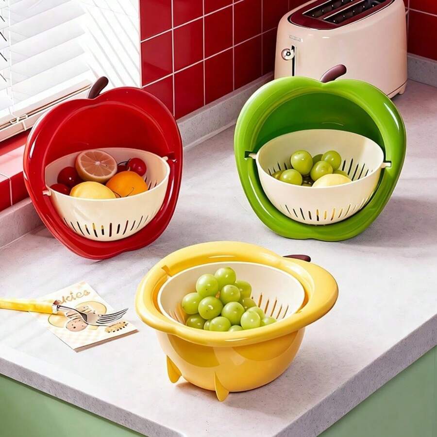 1pc Cute Fruit Shaped Colander Basket, Kitchen Storage Drain Basket, Thickened Fruit Washing Basket, Vertical Design No Water Accumulation, Breathable Quick Drying, Fun Decorative Style, Kitchen Organizer Basket - Multicolor - View 1