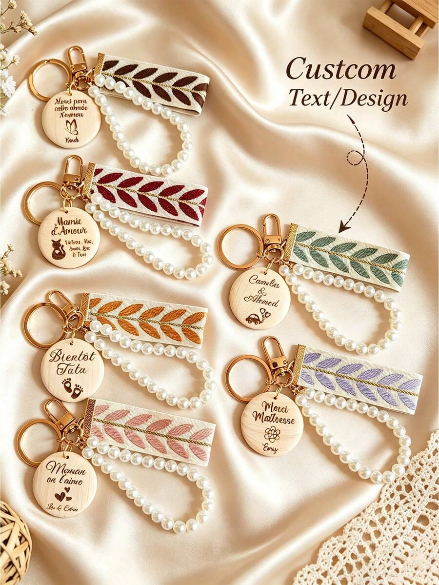 Keychain With Lanyard And Bead With Personalized Medallion, Gift For Birthdays, Mother's Day, Drandmothers, Teachers, Wedding Gifts - Multi-colored Wooden Keychain - View 1