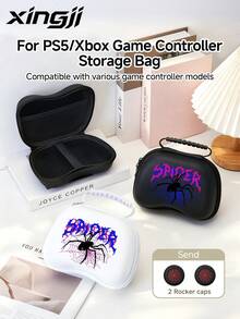 Cyberpunk Colorful Design Spider Web Pattern Game Controller Storage Bag, Suitable Compatible With PS5 Game Controller/Game Console Controller Storage Bag, Comes With 2 Game Controller Joystick Caps, Dust-Proof And Scratch-Resistant, Protects Your Beloved Console, Best Gift For Switch Game Players - View 2