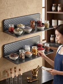 Rustproof Heavy Duty Self Adhesive Floating Wall Rack,Multi-Scene Wall Storage Spice Tray,Space Saving Wall Mount Organizer For Kitchen Counter,Shower Room Vanity,Bedroom Small Plant Decor,No Damage To Wall - Multicolor - View 4