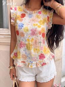 Women's Casual Printed Semi-Sheer Vacation Shirt, Summer - Multicolor - View 5
