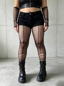 1 Pair Women's Spider Print Fishnet Socks, Suitable For Punk And Gothic Styles - Multicolor - View 18