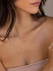 Double Ring Geometric Collarbone Necklace With Zirconia Micro-Inlay, Niche Design, Light Luxury Minimalist Interlocking Necklace - Necklace - View 2