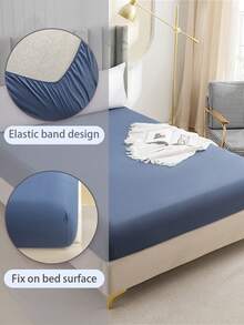 1pc Fashion Solid Color Brushed Single Fitted Sheet (Bed Cover/Mattress Protector) - Soft, Comfortable, Breathable, Anti-Pilling, Home Decor, Suitable For All Seasons; Fits Multiple Bed Sizes (Twin, Full, Queen, King); Dust-Proof Design; Pillow And Pillowcase Not Included. - Dusty Blue - View 2