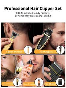 HIENA-5 Men's Professional Hair Clipper Gift Set, Wireless Hair Clipper Set And Trimming Set, Electric Beard Trimmer And Nose Hair Trimmer Set, Reciprocating Shaver And Men's Facial Grooming Set, Comprehensive Gift Set Designed For Men - View 8