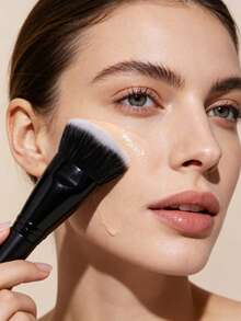1 pezzo Pennello per fondotinta a testa piatta, strumento di trucco delicato sulla pelle, adatto per fondotinta liquido o fondotinta in crema, può essere utilizzato come pennello per il contouring, pennello per correttore, pennello per il contouring, ecc. - nero - Visualizzare 3