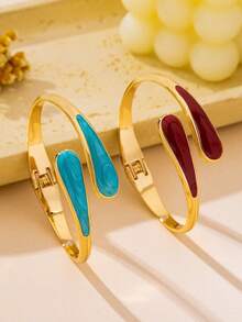 1pc Fashion Versatile Exquisite High-End Elegant Oil-Drip Geometric Open Bangle, Suitable For Women's Daily Wear - Geometric Bracelet - View 2