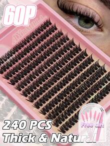 Ayrmilla 240PCS Thick & Natural Lash Clusters, 8-12mm Mixed Length DIY Individual Eyelash Extensions, Soft Wispy Segmented False Lashes, Lightweight Reusable Daily Makeup Cluster Lashes, Comes With Free Tweezers & Brush Gift Tools - C - View 7