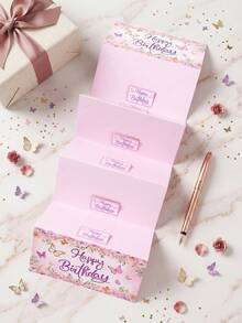Faltbare Geldkarte zum Geburtstag mit Schmetterling- und Blumenmuster und Umschlag, rosa Geldgeschenk für Babyparty und Mädchen-Geburtstagsfeier - Verschiedenfarbig - Übersicht 5