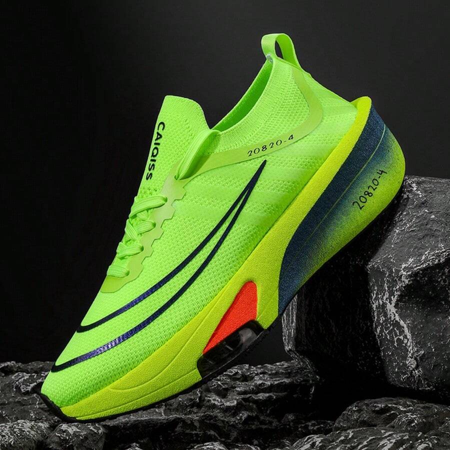 Men's Cushioned Road Running Shoes - Shock Absorbing Fitness Sports Shoes, Stable Support Non-Slip EVA/Rubber Outsole - Green - View 1