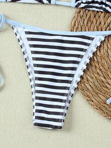 2026 Summer New Women's Black & White Striped Zebra Print Fashion Minimalist Sexy Vintage Vacation Style Beach 2-Piece Bikini Swimsuit - Multicolor - View 6