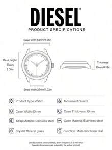 Bold Oversized Dial Quartz Timepiece Wide Metal Strap Streetwear Travel Anniversary Gift For Him DIESEL DZ4338 - Black - View 5