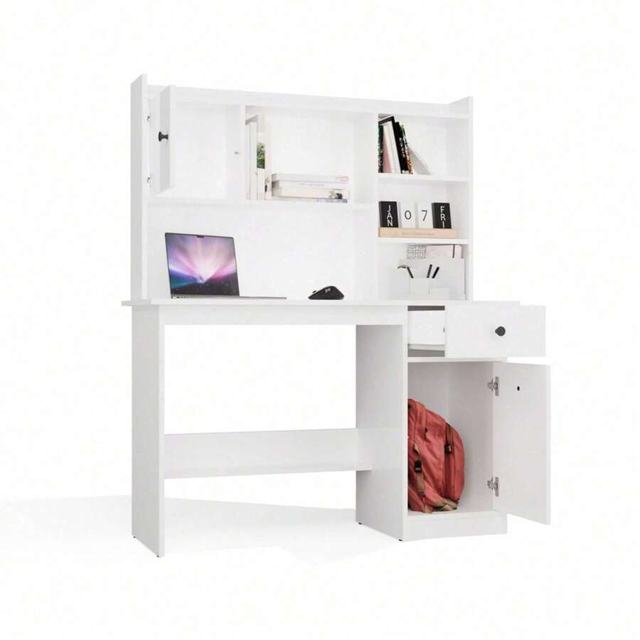 1 Pc Modern Style Integrated Desk With Large 145cm Tabletop, Solid Wood Desk With Drawers, Storage And Cabinets, Wooden Desk, Home Office Desk, Computer Desk, Writing Desk, Office Desk, Work Desk - Multicolor - View 1