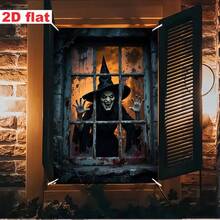 1pc Halloween Background Cloth With Scary Witch Design, High-Definition Printing On Polyester Fabric, Suitable For Halloween Parties And Birthday Props And Supplies - A - View 10