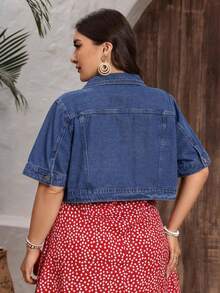 Chaqueta vaquera corta de manga corta para tallas grandes - Azul lavado medio - Ver 6