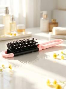 1pc/Mini Pocket Small Foldable Portable Soft Round Bead Air Cushion Anti-Static Detangling Hair Brush Pink ABS Plastic Integrated With High-Definition Makeup Mirror Portable Hair Comb Sweet Girl Y2K Style Pink Foldable Mirror Comb Pink Leopard Print Red Five-Star Cherry Bow Print Flip Cover Brush Soft Round Head Air Cushion Hair Care Detangling Brush Portable Makeup Hair Comb Daily School Travel All Seasons Portable Small Comb - Pink Cherry Cushion Comb - View 6