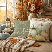 4件組 Hello Pumpkin Give Thanks 抱枕套 17.7x17.7英吋，秋季感恩節豐收居家沙發裝飾 - 彩色 - 查看 8