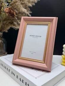 1pc Vintage Style Photo Frame, Pink And Brown With Gold Decorative Accents, Minimalist Fashion Photo Frame, Fits 4x6, 5x7, 6x8, 8x10, A4 Inch Photos, Vertical Desktop Photo Frame, Rectangular, Wall-Mounted Decorative Frame, Suitable For Room Decor, Bedroom Decor, Wedding Photos, Couple Photos, Family Photos, Valentine's Day Gift, Mother's Day Gift, Housewarming Gift, Birthday Gift, Wedding Decor, Art Wall Decor, Back To School Gift, Graduation Gift, Picture Frame - Multicolor - View 4