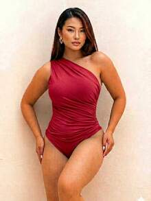 One-Shoulder Bodysuit In Supplex Fabric, Fits Sizes S To L, A Versatile Piece On  For 2026. - Red - View 2
