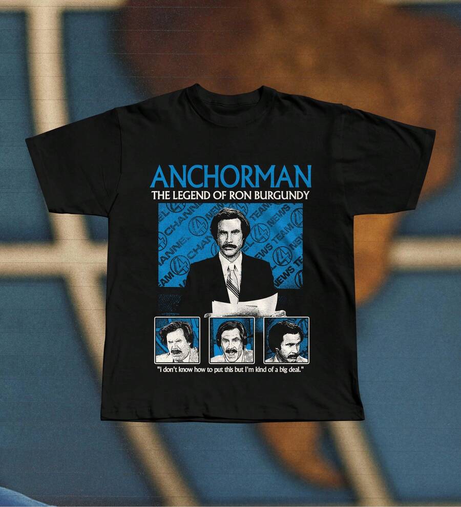 Anchorman-Komödienfilm-T-Shirt (Ron Burgundy, 2004) - Schwarz - Übersicht 1
