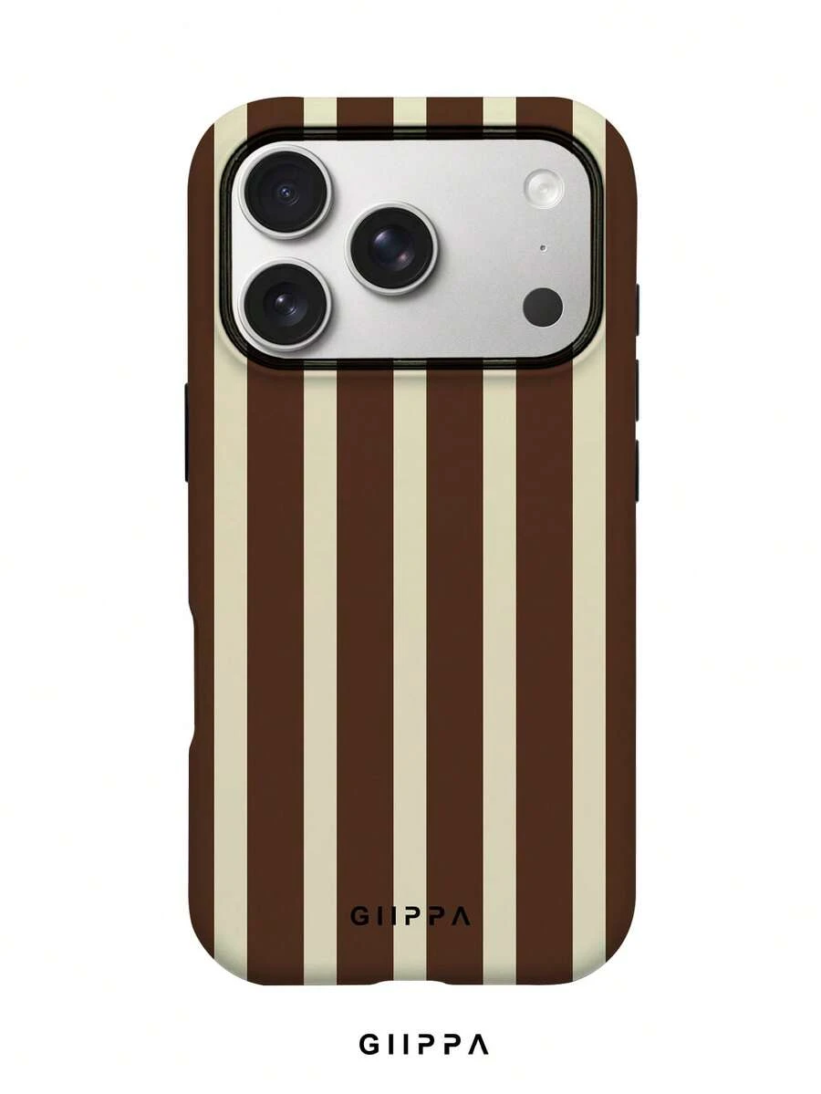 GIIPPA 1pc Brown Striped Pattern Design Phone 17 Pro Max Phone Case, Compatible With Phone 16 Pro Max, 15 Pro Max, 14 Pro Max, Korean-Style High-End Fashion Fun Phone Case, Compatible With 11/12/13/14/15/16 Pro Max Plus, Elegant Design Suitable For Men And Women, Perfect Gift For Girlfriend On Christmas, Valentine's Day, Easter, Wedding Season And Birthday! - Multicolor - View 1