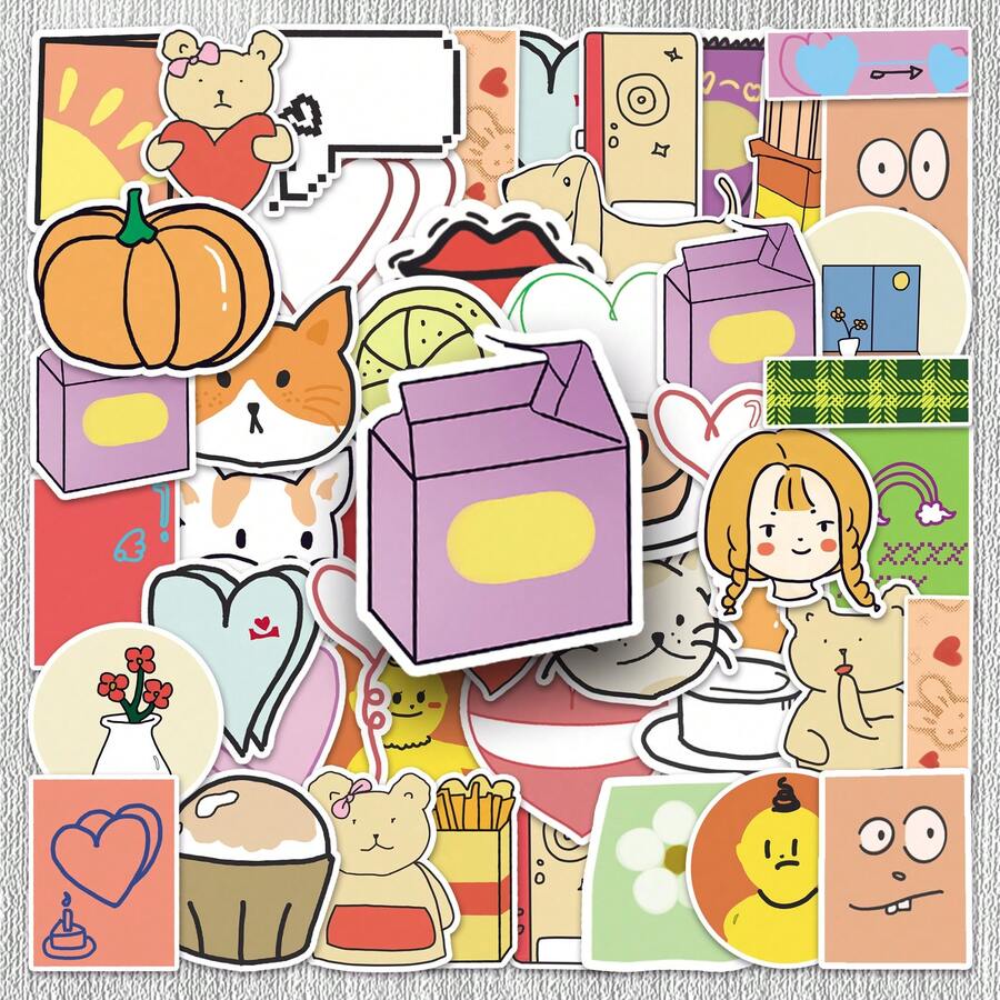 50pcs Ins Cartoon Girl Heart Doodle Cute Fresh Original Guka DIY Stickers For Water Bottle And Luggage - 50 Instagram Cartoons - View 1